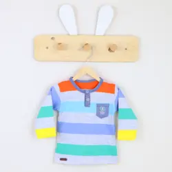 بلوز آستین بلند طرح راه راه برگ سبز