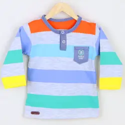 بلوز آستین بلند طرح راه راه برگ سبز