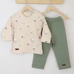 بلوز آستین بلند و شلوار طرح گل پنبه tik tak