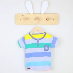 بلوز آستین کوتاه طرح راه راه برگ سبز