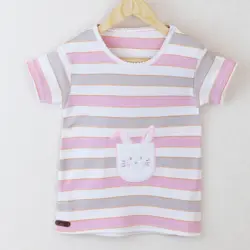 بلوز آستین کوتاه طرح راه راه خرگوش