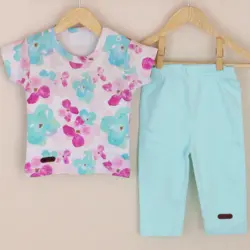 بلوز آستین کوتاه و شلوار طرح آبرنگ