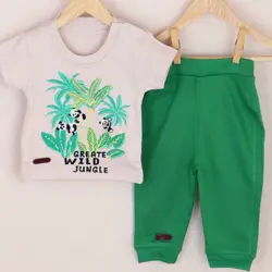 بلوز آستین کوتاه و شلوار طرح خرس پاندا