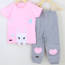 بلوز آستین کوتاه و شلوار طرح خرگوش تیکه دوزی