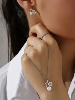 نیمست صدف مرواریدی نقره جواهری کد 00275