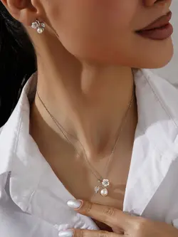 نیمست صدف مرواریدی نقره جواهری کد 00272