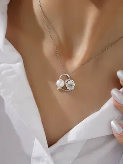 گردنبند صدف و مروارید وارداتی زنانه نقره کد 20323