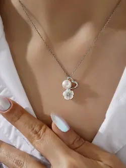 گردنبند صدف و مروارید وارداتی زنانه نقره کد 20324