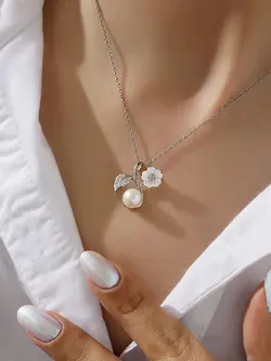 گردنبند صدف و مروارید وارداتی زنانه نقره کد 20322