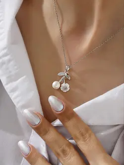 گردنبند صدف و مروارید وارداتی زنانه نقره کد 20325
