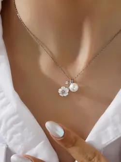 گردنبند صدف و مروارید وارداتی زنانه نقره کد 20327