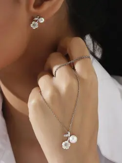 نیمست صدف مرواریدی نقره جواهری کد 00274