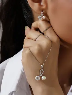 نیمست صدف مرواریدی نقره جواهری کد 00273