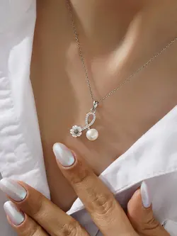 گردنبند صدف و مروارید وارداتی زنانه نقره کد 20326