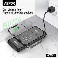 پاوربانک شارژ بی سیم 10000 میلی آمپری ASPOR A305