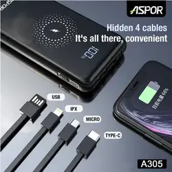 پاوربانک شارژ بی سیم 10000 میلی آمپری ASPOR A305