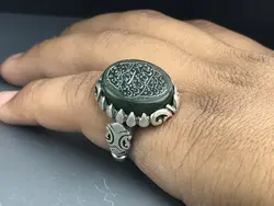 انگشتر نقره یشم سبز اصل حکاکی شده