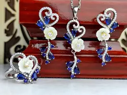 نیم ست نقره جواهری صدف و نگین آبی