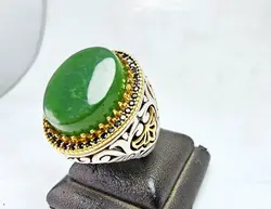 انگشتر نقره یشم سبز اصل - جواهر خاص