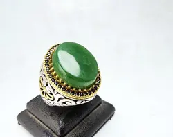 انگشتر نقره یشم سبز اصل - جواهر خاص