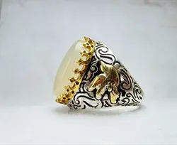 انگشتر نقره عقیق سفید نباتی یمن اصل - جواهر خاص