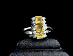 انگشتر نقره زنانه 3 نگین سیترین طلایی اصل - جواهر خاص