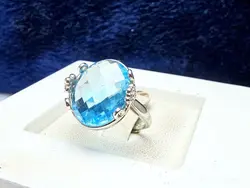 انگشتر نقره زنانه توپاز آبی اصل - جواهر خاص