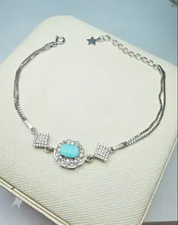 دستبند تک نگین فیروزه نیشابور اصل - جواهر خاص