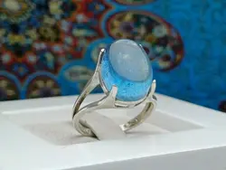 انگشتر نقره زنانه آکومارین اصلی دامله تراش - جواهر خاص