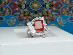انگشتر نقره زنانه جواهری گارنت چهارگوش اصل - جواهر خاص