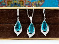 نیم ست جواهری نگین های آبی اشکی تراش - جواهر خاص