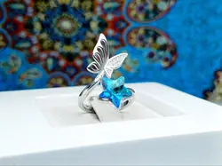 انگشتر نقره زنانه جواهری سوارسکی طرح ستاره و پروانه - جواهر خاص