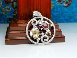 مدال توگردنی 2 نگین یاقوت قرمز و سیترین اصل - جواهر خاص