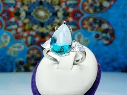 انگشتر نقره زنانه توپاز سبز اصلی اشکی تراش - جواهر خاص