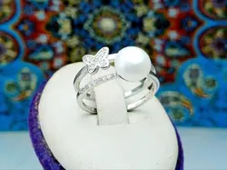 انگشتر نقره زنانه مروارید پرورشی اصلی طرح پروانه - جواهر خاص