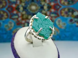 انگشتر نقره زنانه عقیق سبز شمسه تراش - جواهر خاص