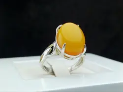 انگشتر نقره زنانه کهربا لهستانی اصل - جواهر خاص