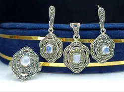 نیم ست مارکازیت عقیق کبود اصل - جواهر خاص