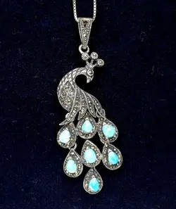 مدال مارکازیت فیروزه نیشابور اصلی طرح طاووس - جواهر خاص