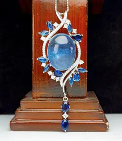 مدال توگردنی جواهری آکومارین آبی اصل - جواهر خاص