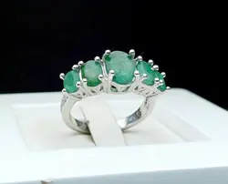 انگشتر نقره زنانه 5 نگین زمرد زامبیا اصل - جواهر خاص