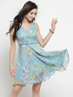 لباس مجلسی آبی رنگ گلدار سِرا