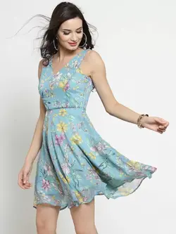 لباس مجلسی آبی رنگ گلدار سِرا