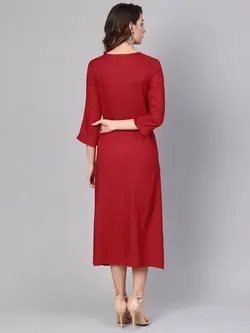 پیراهن عنابی رنگ طرحدار یاش گالری