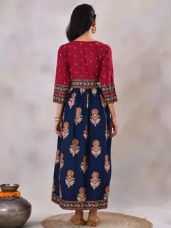 پیراهن آبی رنگ چاپدار راست اورنج