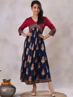 پیراهن آبی رنگ چاپدار راست اورنج