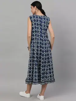 پیراهن سورمه ای رنگ چاپدار اِی کا اِس