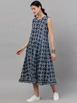 پیراهن سورمه ای رنگ چاپدار اِی کا اِس