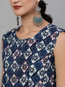 پیراهن سورمه ای رنگ چاپدار اِی کا اِس