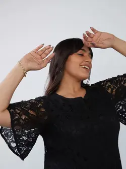 پیراهن مشکی رنگ توری جیا